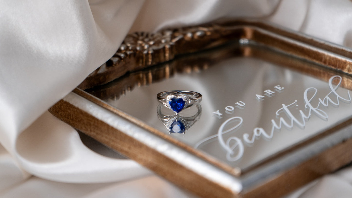 "Navy Blue Heart Gem" Sterling silver ring "Gema de Corazon Azul Marino" Anillo de plata