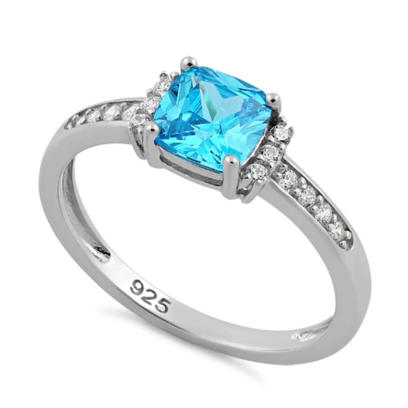 "Aqua Blue Gem" Sterling Silver "Gema Azul Aqua" Anillo de plata