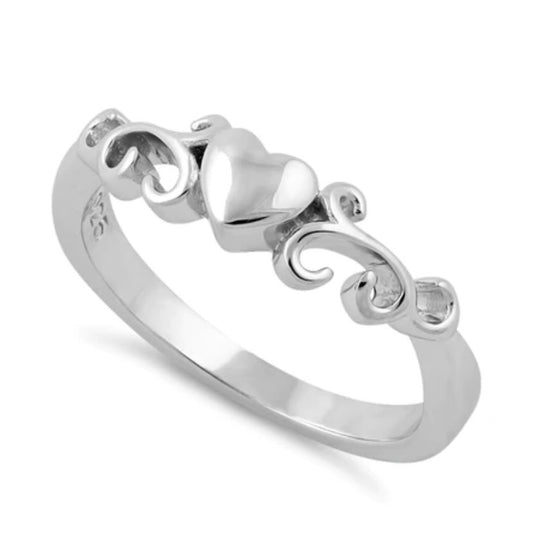 "Heart Swirls" Silver Ring