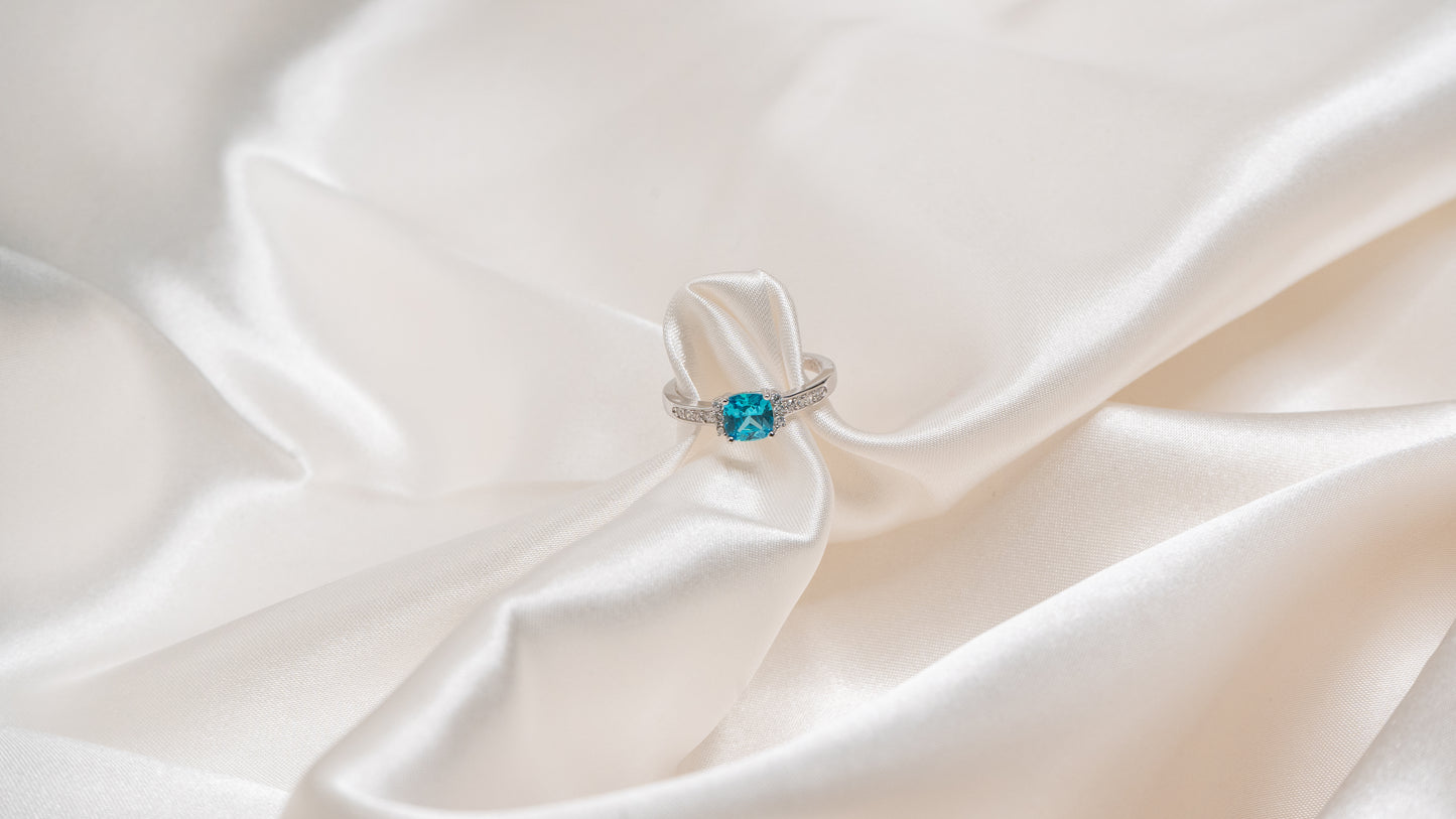 "Aqua Blue Gem" Sterling Silver "Gema Azul Aqua" Anillo de plata