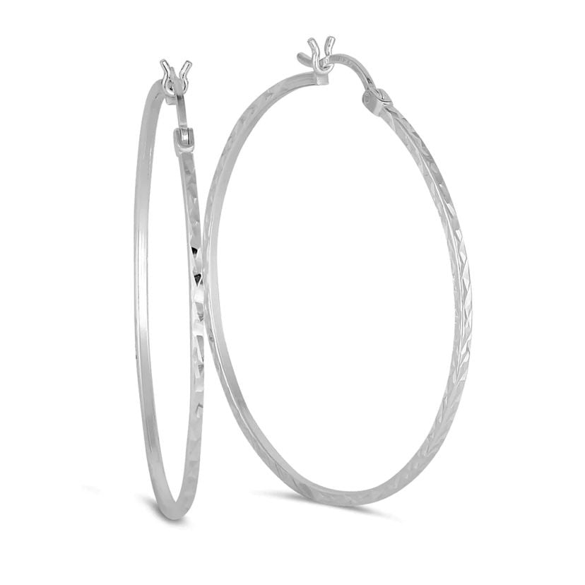 "Diamond Cut Hoop" Silver Earrings 1.5MM x 45MM "Aros Corte de Diamante" Aretes de Plata