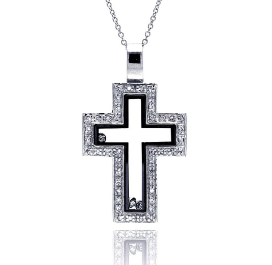 "Cutout Black Cross" Silver Necklace "Cruz Negra" Collar de Plata