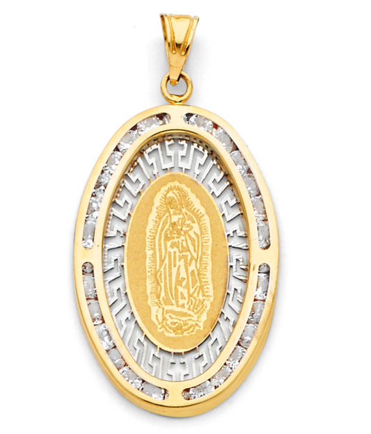 "Virgen de Guadalupe" Gold(Oro) 14K Pendant/Dije CZ