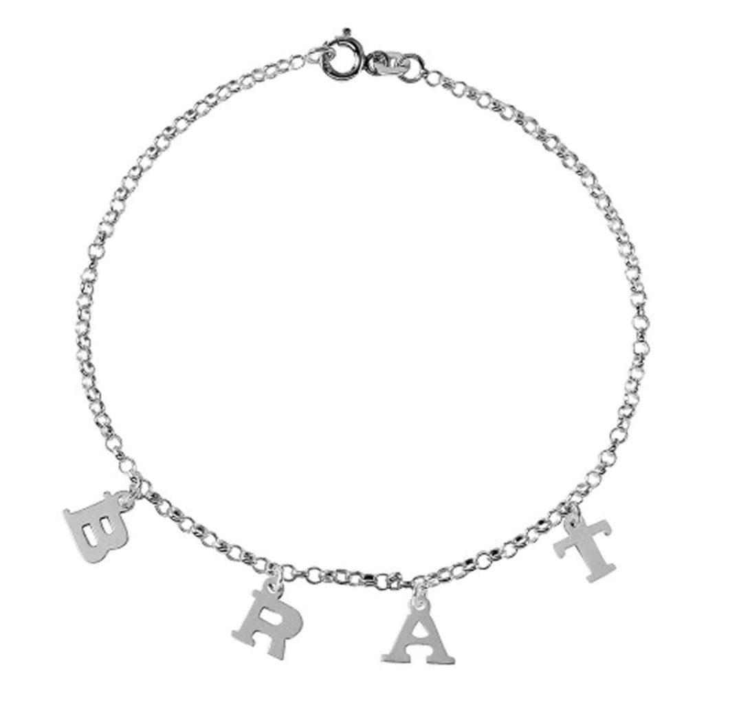 "BRAT Charm Link" Silver Anklet "Dijes de BRAT" Tobillera de Plata