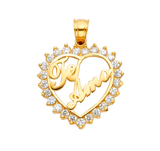 "Te Amo Heart Pendant" 14k Yellow Gold CZ