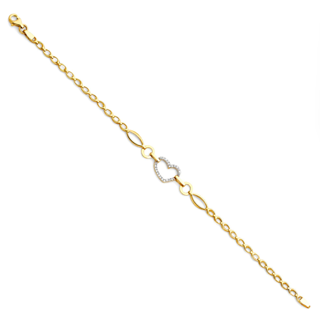 "One Heart Bracelet" 14K Yellow CZ "Brazalete de un Corazon" 14k con Zircona