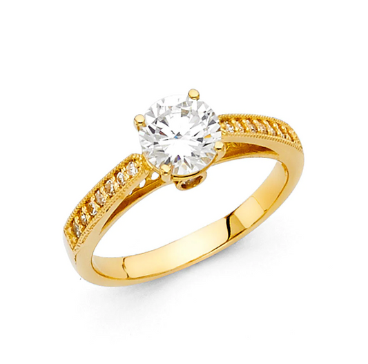 "CZ Engagement Ring" 14K Yellow "Anillo de Matrimonio de Zircona" de oro 14k