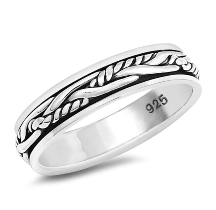 "Ring Rope" Men's Ring Sterling Silver "anillo de cuerda" Anillo de Hombre de Plata