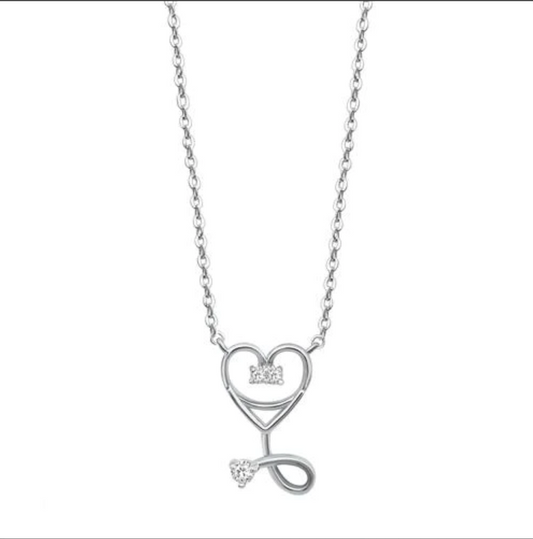 "Heart Stethoscope" Sterling Silver Necklace "Estetoscopio del Corazon" Collar de Plata