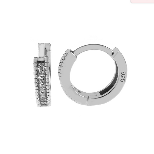 "CZ Huggie Rhodium" Hoop Earrings Sterling Silver "CZ Arracada" Aros de plata