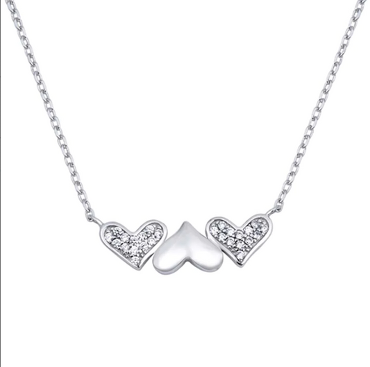 "Clear CZ Heart Necklace" Sterling Silver "Collar de corazones transparentes con CZ" de Plata