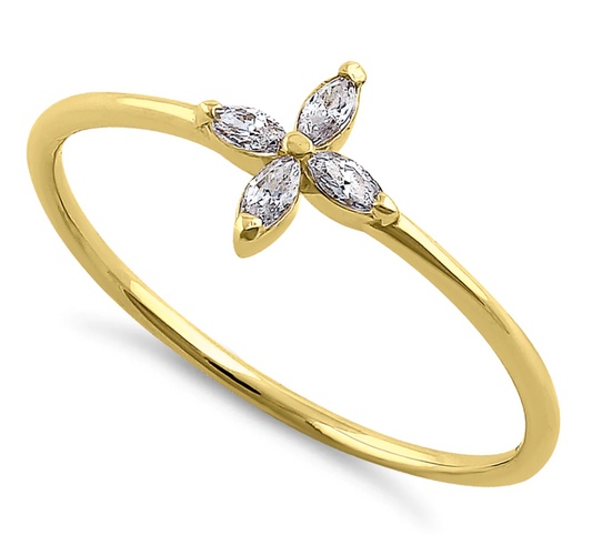 "Cross Marquise Cut" CZ Ring Solid 14K Gold "Cruz Corte de Marquesa" Anillo de Oro 14k zc