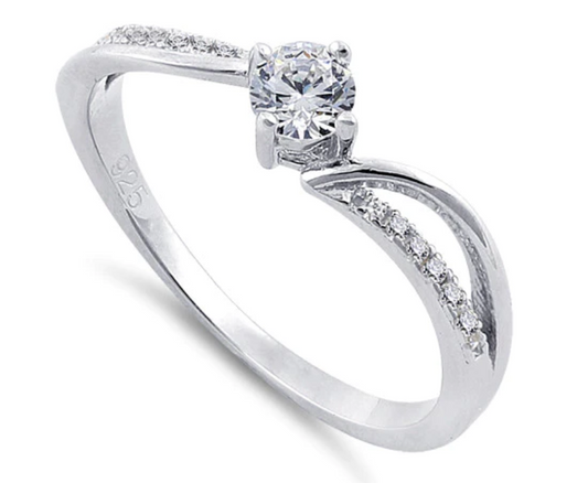 "Simple Round Cu Engagemen" CZ Ring Sterling Silver "Corte Redondo Simple" Anillo Matrimonio  de Plata CZ