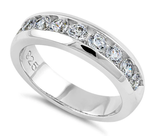 "Men's Wedding Band" CZ Rings Sterling Silver "Banda de Matrimonio de Hombre" Anillo de Plata y ZCZ