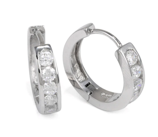 "Hoop CZ Earrings" Sterling Silver "Aracadas de CZ" de Plata