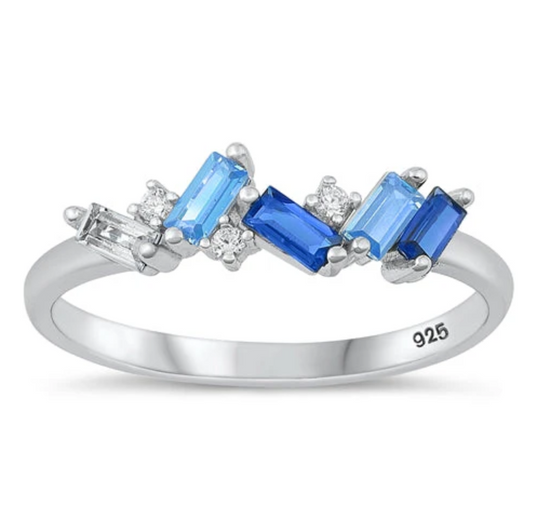 Blue and Clear CZ Ring Sterling Silver