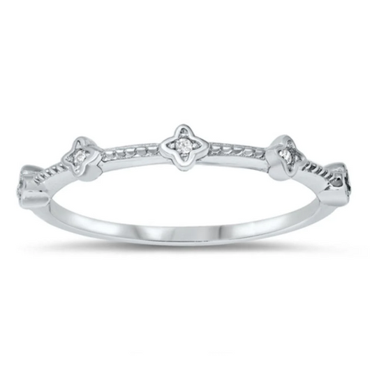 Starts Band Clear CZ Ring Sterling Silver