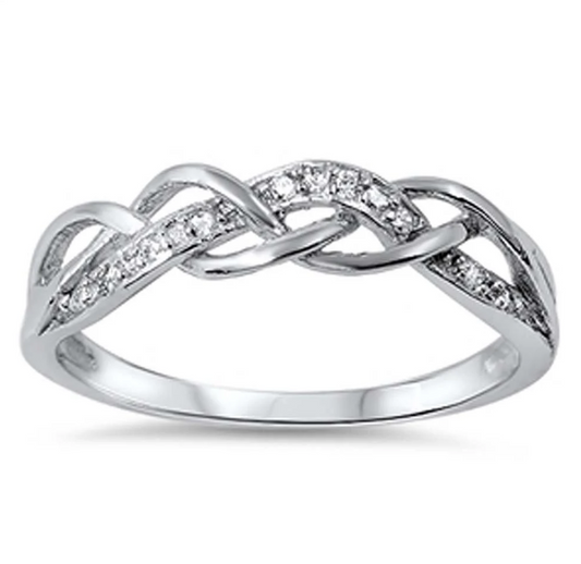 Elegant Infinity Band Ring Inlaid with Clear Cz Ring Sterling Silver