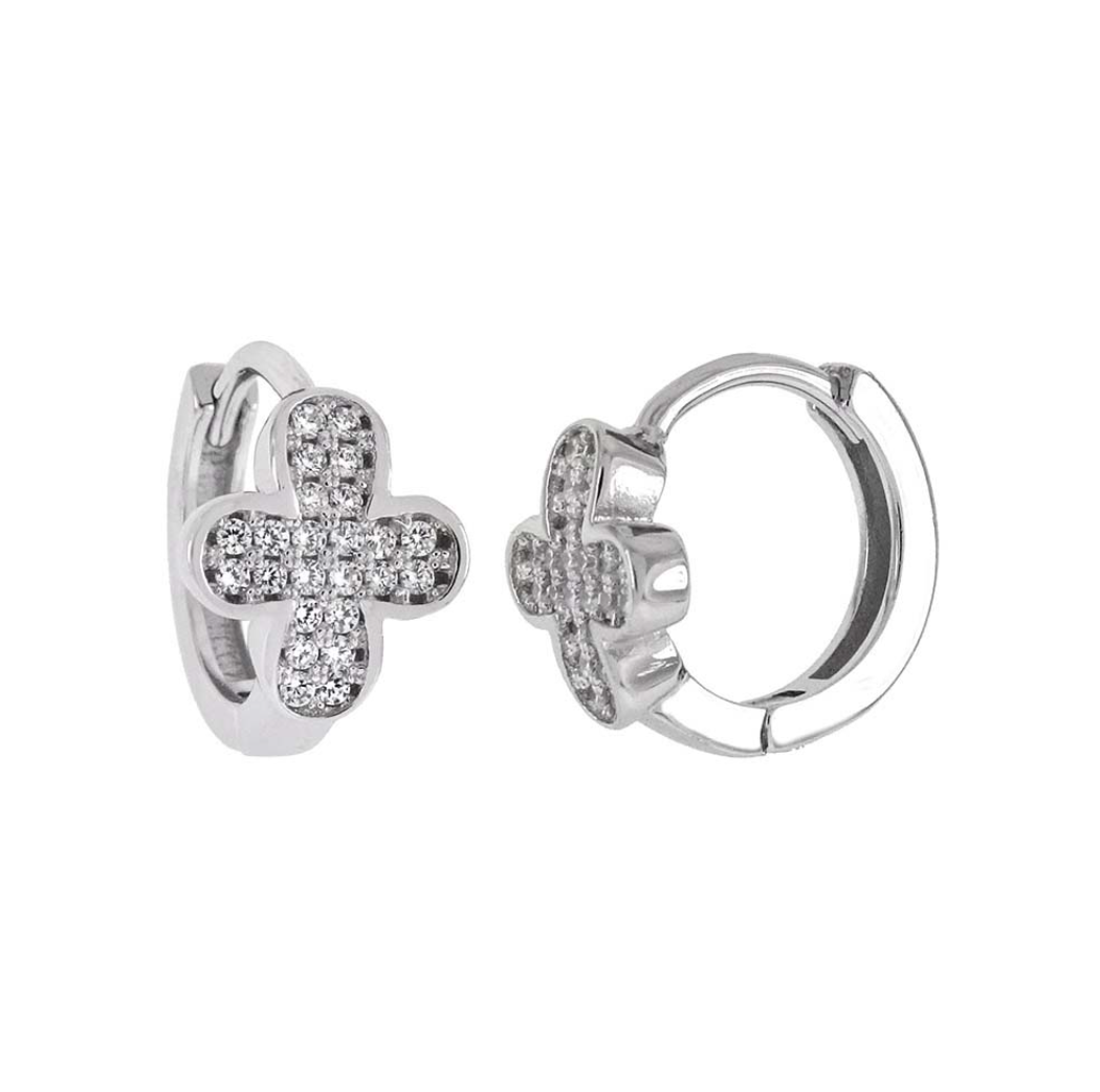 "Cross Huggie" Hoops Cz "Aros de cruz" Arracadas Zc