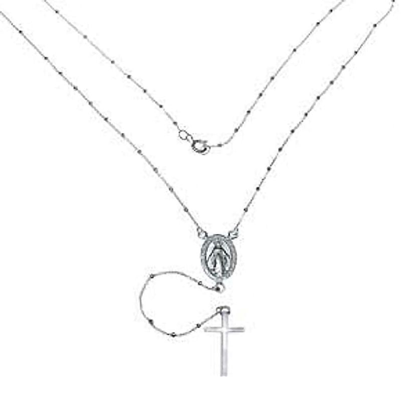 "Rosary with Plain Cross"  Silver Necklace                            "Rosario con cruz simple" Collar de Plata